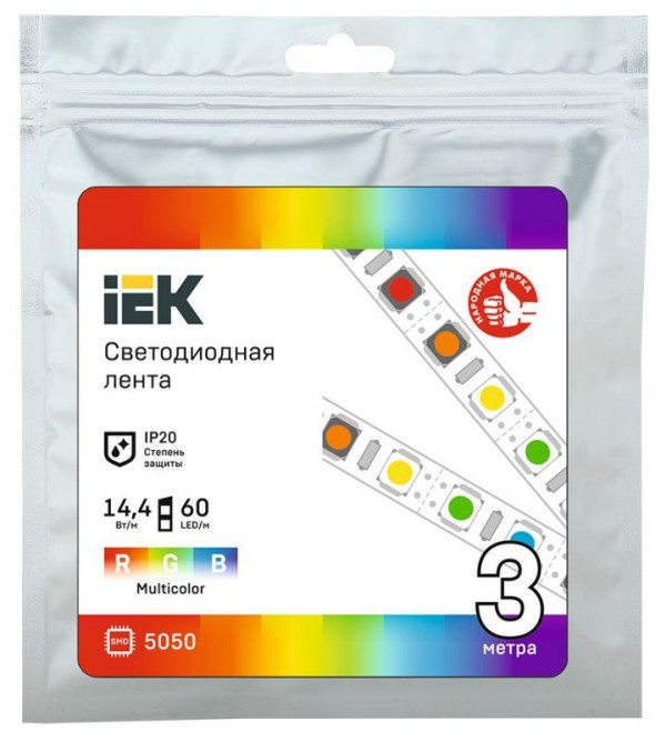  Лента светодиодная LED LSR-5050RGB60-14.4-IP20-12В (уп.3м) ИЭК LSR2-3-060-20-3-03 