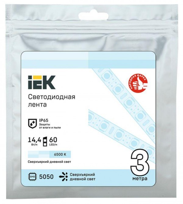  Лента светодиодная LED LSR-5050W60-14.4-IP65-12В (уп.3м) ИЭК LSR2-2-060-65-3-03 