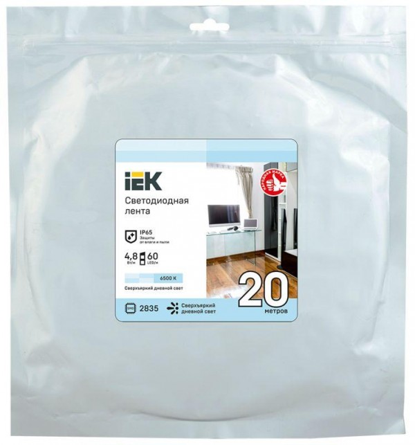  Лента светодиодная LED LSR-2835W60-4.8-IP65-12В (уп.20м) IEK LSR1-2-060-65-3-20 