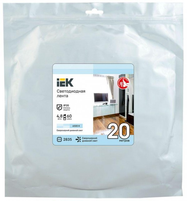  Лента светодиодная LED LSR-2835W60-4.8-IP20-12В (уп.20м) IEK LSR1-2-060-20-3-20 