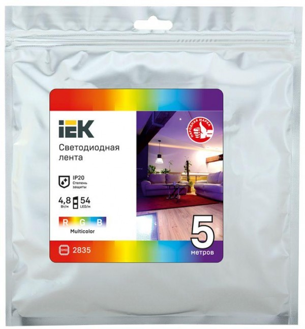  Лента светодиодная LED LSR-2835RGB54-4.8-IP20-12В (уп.5м) IEK LSR1-3-054-20-3-05 