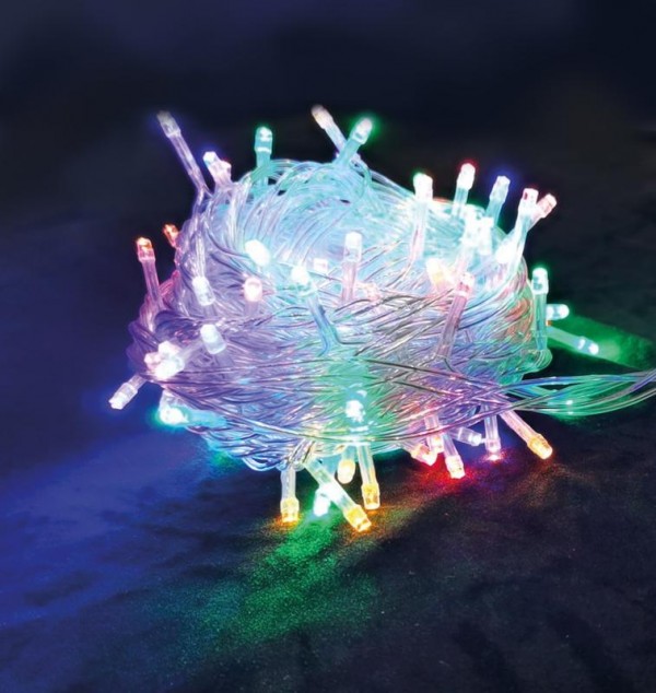 Гирлянда светодиодная 100LED бел. прозр. провод 6.5м расстояние между лампами 6см 8 режимов мигания Космос KOC_GIR100LED_RGB_7m 