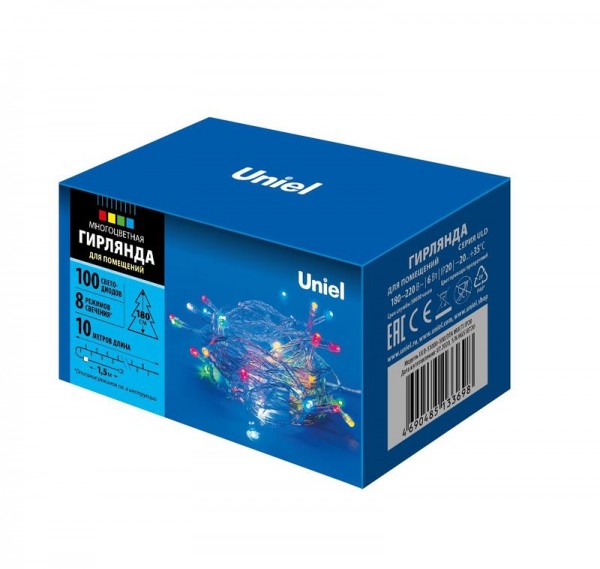  Гирлянда LED ULD-S1000-100/DTA MULTI IP20 10м. 100 диодов разноцвет. свет провод прозр. Uniel UL-00007199 