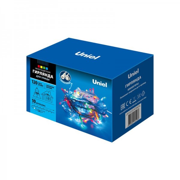  Гирлянда LED со статическим свечением ULD-S1000-120/SWK MULTI IP67 10м соедин. 120 диодов разноцвет. свет провод бел. Uniel UL-00007202 