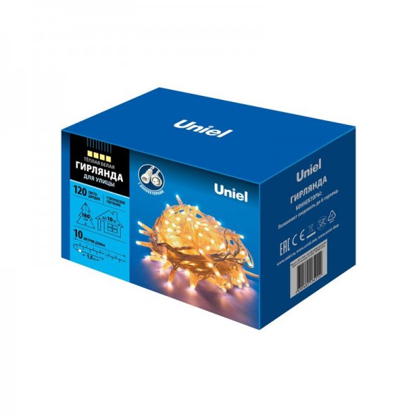  Гирлянда LED со статическим свечением ULD-S1000-120/SWK WARM WHITE IP67 10м соедин. 120 диодов тепл. бел. свет провод бел. Uniel UL-00007203 