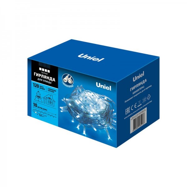  Гирлянда LED со статическим свечением ULD-S1000-120/SWK WHITE IP67 10м соедин. 120 диодов бел. свет провод бел. Uniel UL-00007204 