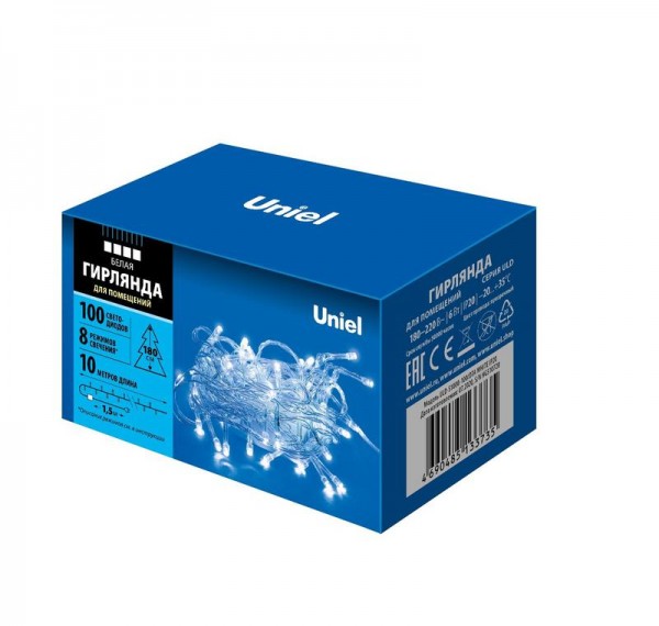  Гирлянда LED ULD-S1000-100/DTA WHITE IP20 10м 100 диодов бел. свет провод прозр. Uniel UL-00007201 