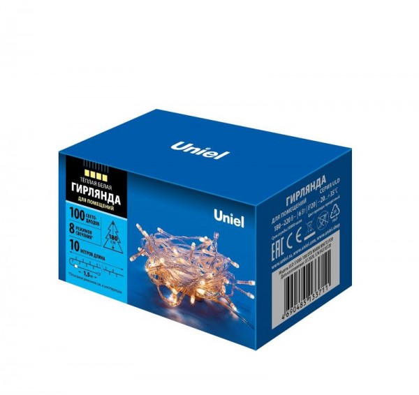  Гирлянда LED ULD-S1000-100/DTA WARM WHITE IP20 10м 100 диодов тепл. бел. свет провод прозр. Uniel UL-00007200 