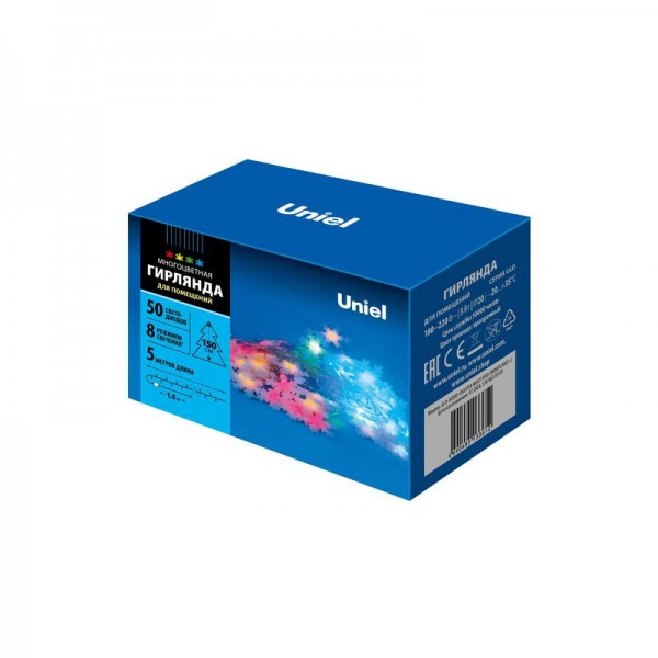  Гирлянда LED "Снежинки-3" ULD-S0500-050/DTA MULTI IP20 SNOWFLAKES-3 5м 50 диодов разноцвет. свет провод прозр. Uniel UL-00007195 