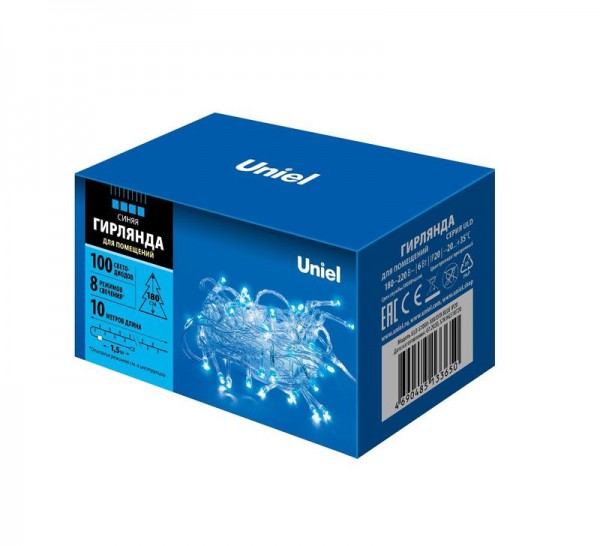  Гирлянда LED ULD-S1000-100/DTA BLUE IP20 10м 100 диодов син. свет провод прозр. Uniel UL-00007197 