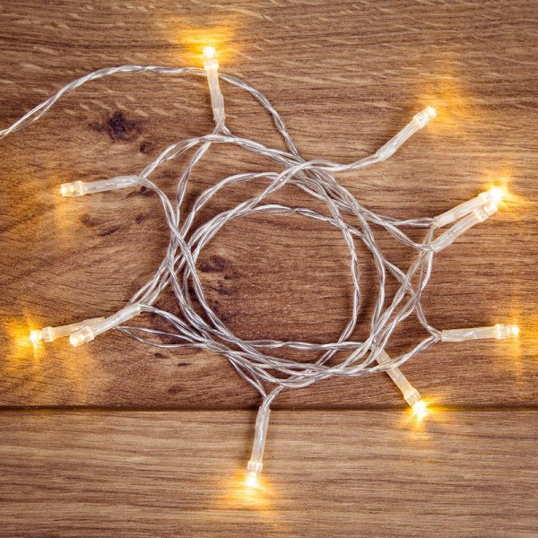  Гирлянда светодиодная универсальная 1.2м 10LED тепл. бел. провод прозр. батарейки 2хAA Neon-Night 303-073 