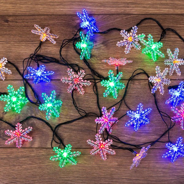  Гирлянда светодиодная "Снежинки" 30LED мультиколор 4.4м с контроллером Neon-Night 303-065 