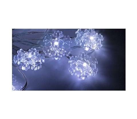  Гирлянда "Снежинки" 2м 20LED бел. прозр. провод 2Вт 4.5В IP67  (батарейки 2хCR2032 в компл.) NEON-NIGHT 303-010 