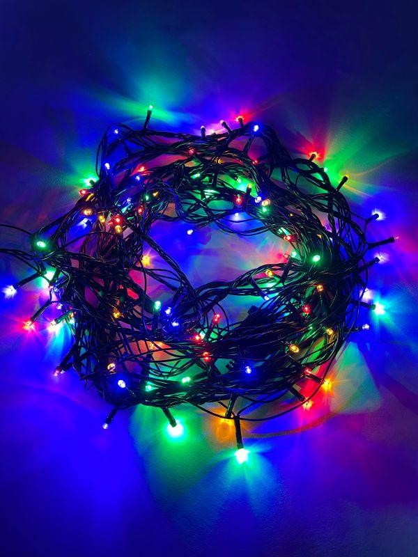  Гирлянда светодиодная "Нить" 10м 100LED 8 режимов зел. пр. 220В IP20 мультиколор ЭРА Б0041893 