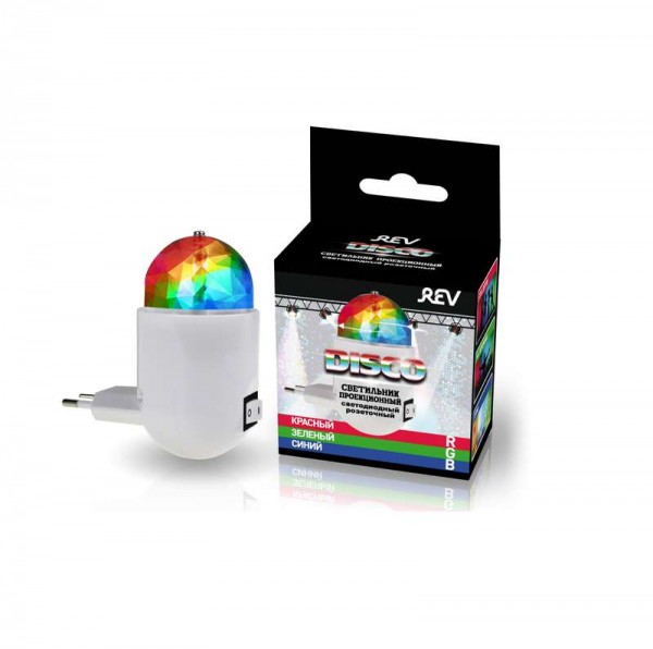  Лампа светодиодная проекционная ночник розеточный DISCO RGB 3Вт REV 32454 6 