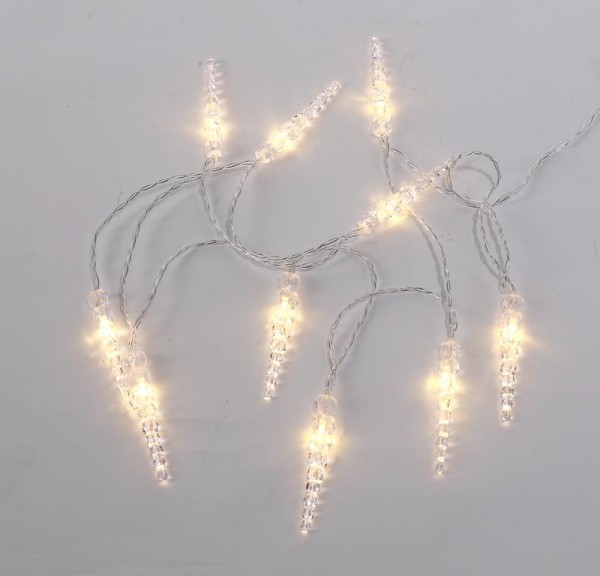  Гирлянда светодиодная "Сосульки" 1.5м 10LED тепл. бел. провод прозр. 2хAA (батарейки не в комплекте) Neon-Night 303-093 