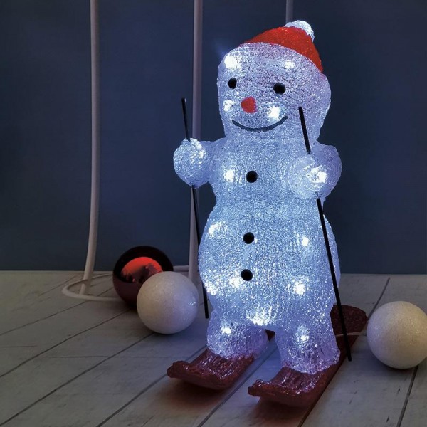  Фигура светодиодная акриловая "Снеговик на лыжах" 16х20х29см 30LED батарейки 3хAA (не входят в комплект) Neon-Night 513-325 