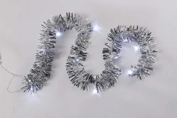  Гирлянда светодиодная "Мишура" серебр. 1.5м 10LED бел. провод прозр. 2хAA (батарейки не в комплекте) Neon-Night 304-011 
