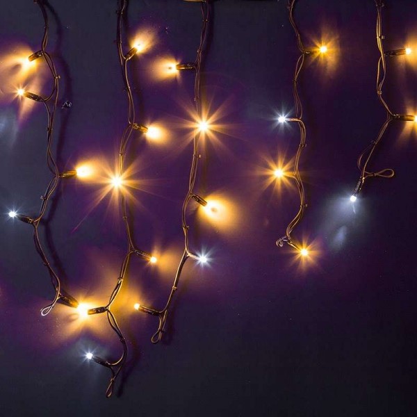  Гирлянда "Айсикл" (бахрома) 4.0х0.6м 128LED тепл. бел. эффект мерцания 230В провод черн. каучук Neon-Night 255-236 