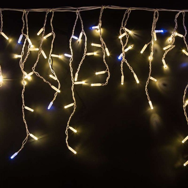  Гирлянда "Айсикл" (бахрома) 4.8х0.6м 176LED тепл. бел. эффект мерцания 220В провод бел. Neon-Night 255-166 