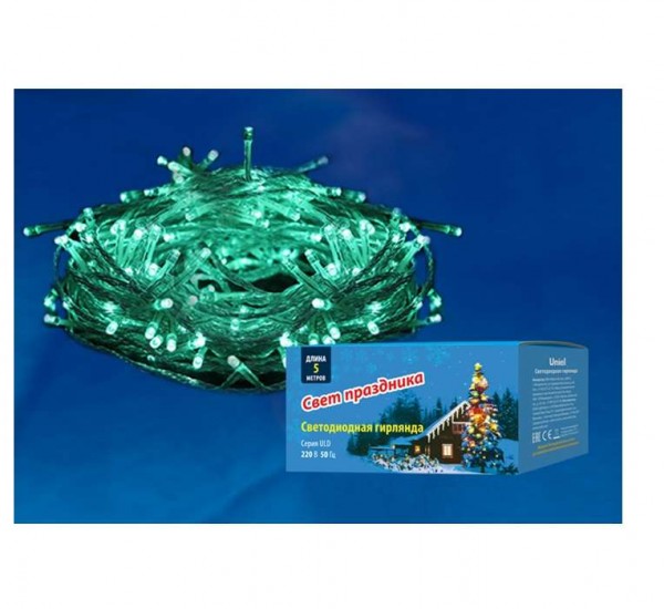  Гирлянда светодиодная ULD-S0500-050/DTA GREEN IP20 5м с контроллером 50 светодиодов зел. провод прозр. Uniel UL-00005760 