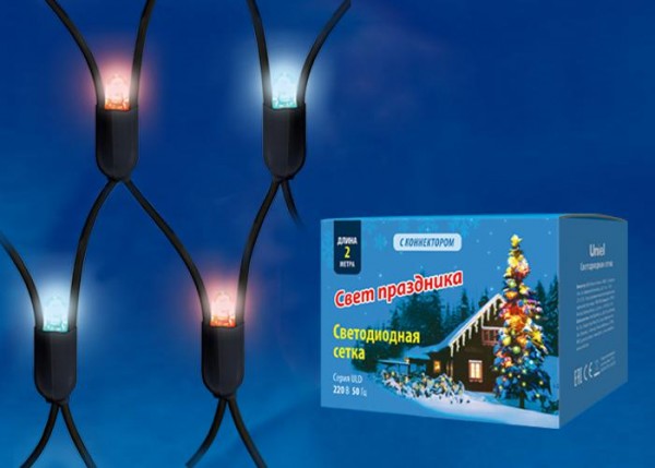  Сетка светодиодная ULD-N2015-288/SBK RED-BLUE IP67 статическое свечение 2х1.5м соединяемая красн./син. свет провод черн. Uniel UL-00005486 