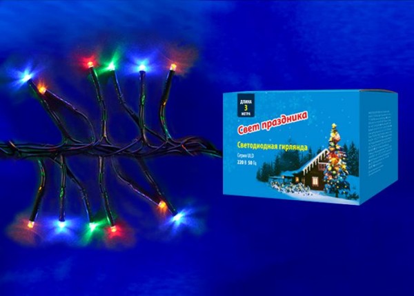  Гирлянда светодиодная ULD-S0300-200/DGA MULTI IP20 FIRECRACKER с контроллером «Фейерверк» 3м разноцвет. свет провод зел. Uniel UL-00005475 