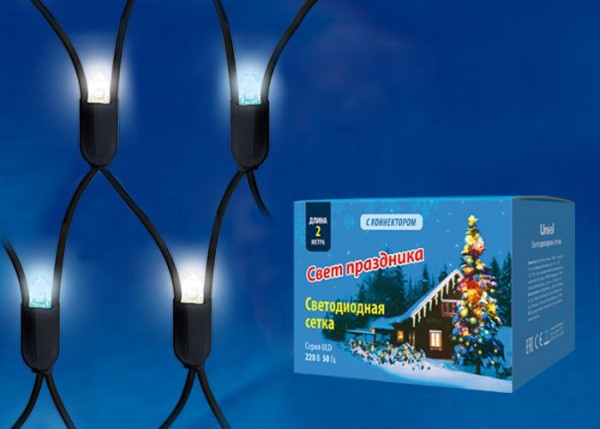  Сетка светодиодная ULD-N2015-288/SBK WHITE-BLUE IP67 статическое свечение 2х1.5м соединяемая бел./син. свет провод черн. Uniel UL-00005485 
