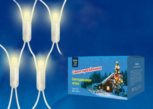  Сетка светодиодная ULD-N1815-180/DTA WARM WHITE IP20 с контроллером 1.8х1.5м тепл. бел. свет провод прозрачн. Uniel UL-00005489 
