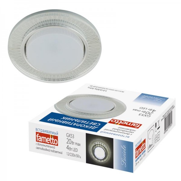  Светильник декоративный встраиваемый DLS-L155 GX53 GLASSY/CLEAR 3D без лампы цоколь GU5.3 доп. светодиодная подсветка 4Вт Fametto UL-00005320 