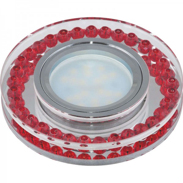  Светильник декоративный встраиваемый DLS-P104 GU5.3 CHROME/RED "Peonia" без лампы цоколь GU5.3 основание металл; хром; отделка стекло прозр. с элементами красного Fametto 09989 