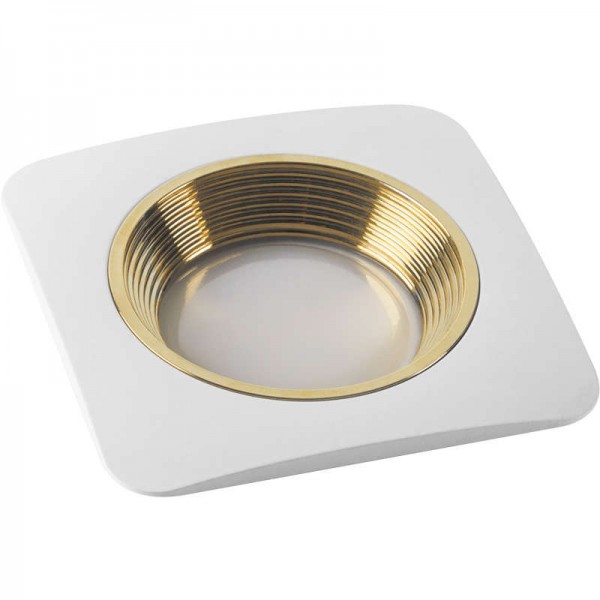  Светильник декоративный встраиваемый DLS-V102 GU5.3 WHITE+GOLD "Vernissage" квадрат без лампы GU5.3 металл бел. отделка зол. литой Fametto 10725 