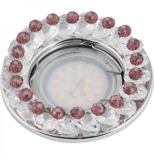  Светильник декоративный встраиваемый DLS-P115 GU5.3 CHROME/CLEAR+PURPLE "Peonia" без лампы GU5.3 основание металл; хром; отделка стекло прозр. с элементами пурпурного Fametto 10549 