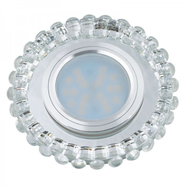  Светильник декоративный встраиваемый DLS-L133 GU5.3 CHROME/CLEAR "Luciole" без лампы GU5.3 доп. светодиод. подсветка 3Вт основание металл; хром; отделка стекло бел. Fametto UL-00002719 