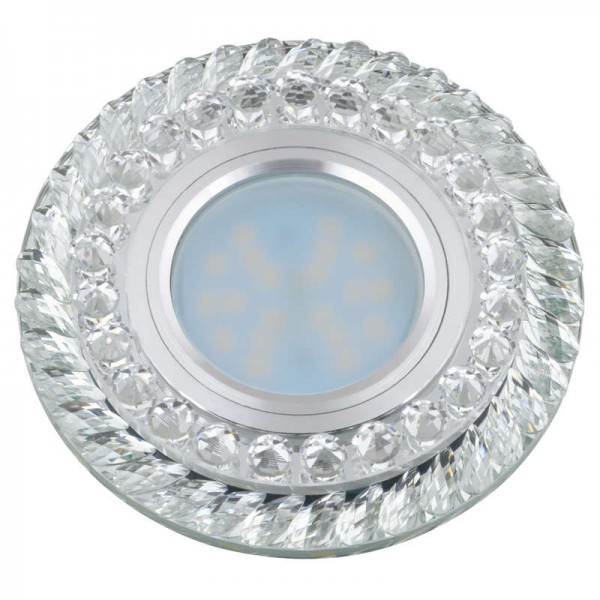  Светильник декоративный встраиваемый DLS-L132 GU5.3 CHROME/CLEAR "Luciole" без лампы GU5.3 доп. светодиод. подсветка 3Вт основание металл; хром; отделка стекло бел. Fametto UL-00002716 