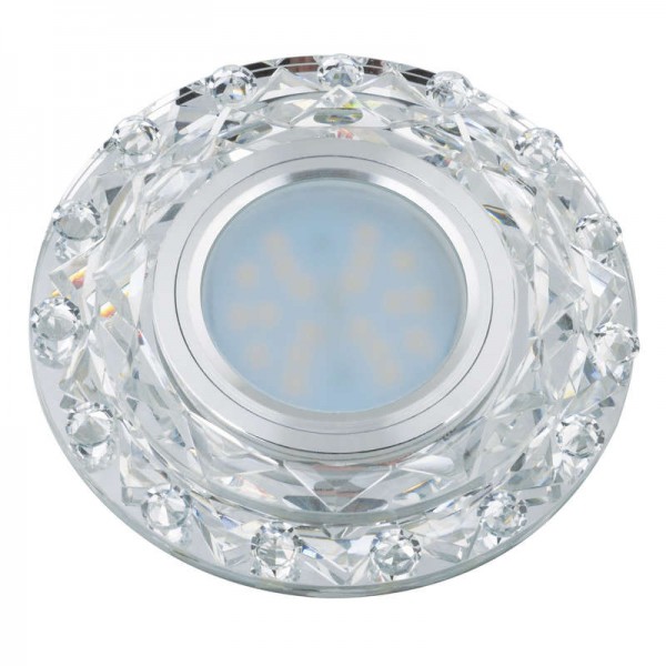  Светильник декоративный встраиваемый DLS-L130 GU5.3 CHROME/CLEAR "Luciole" без лампыGU5.3 доп. светодиод. подсветка 3Вт основание металл; хром; отделка стекло бел. Fametto UL-00002711 