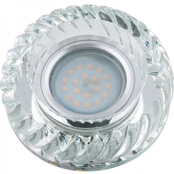  Светильник декоративный встраиваемый DLS-L123 GU5.3 GLASSY/CLEAR/RGB "Luciole" без лампы GU5.3 доп. светодиод. подсветка 3Вт RGB основание стекло зеркал. отделка кристалл прозр. Fametto UL-00000374 