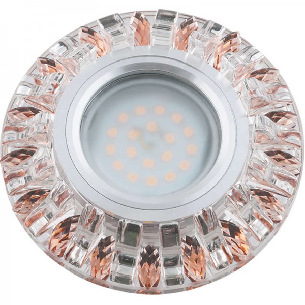  Светильник декоративный встраиваемый DLS-L121 GU5.3 CHROME/CLEAR+BRONZE "Luciole" без лампы GU5.3 доп. светодиод. подсветка 3Вт основание металл; хром; отделка кристалл прозр. с элементами бронзы Fametto UL-00000368 
