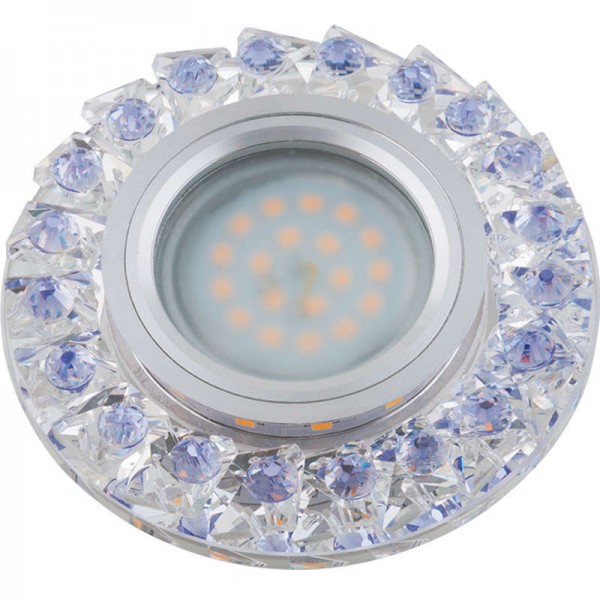  Светильник декоративный встраиваемый DLS-L120 GU5.3 CHROME/CLEAR+PURPLE "Luciole" без лампы GU5.3 доп. светодиод. подсветка 3Вт основание металл; хром; отделка кристалл прозр. с элементами фиолет. Fametto UL-00000367 