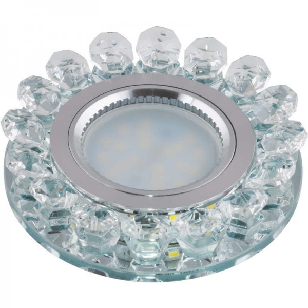  Светильник декоративный встраиваемый DLS-L102 GU5.3 CHROME/CLEAR "Luciole" без лампы GU5.3 доп. светодиод. подсветка 3Вт основание металл; хром отделка стекло прозр. Fametto 09999 