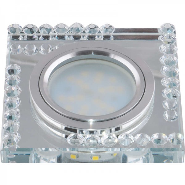  Светильник декоративный встраиваемый DLS-L101 GU5.3 CHROME/CLEAR "Luciole" квадрат без лампы GU5.3 доп. светодиод. подсветка 3Вт основание металл; хром отделка стекло прозр. Fametto 09998 