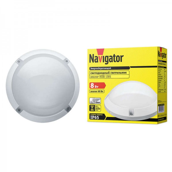  Светильник светодиодный 94 829 NBL-PR1-7-4K-WH-IP65-LED / NBL-PR1-8-4K-WH-IP65-LED 4000К IP65 (аналог НПП 1301 бел. круг) Navigator 94829 