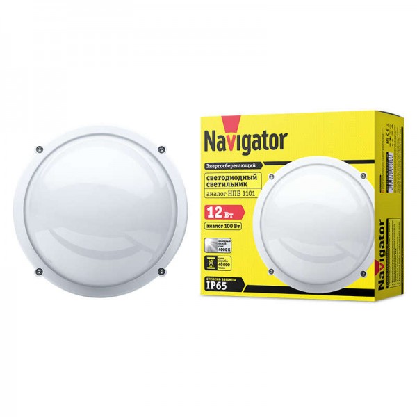  Светильник светодиодный 94 826 NBL-R1-12-4K-WH-IP65-LED 12Вт 4000К IP65 (аналог НПП 1101 бел. круг) Navigator 94826 