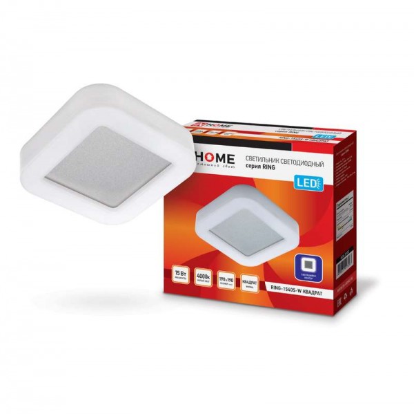 Светильник светодиодный RING-1540S-W 15Вт 230В 4000К 910лм 190мм IP65 квадрат IN HOME 4690612023267 