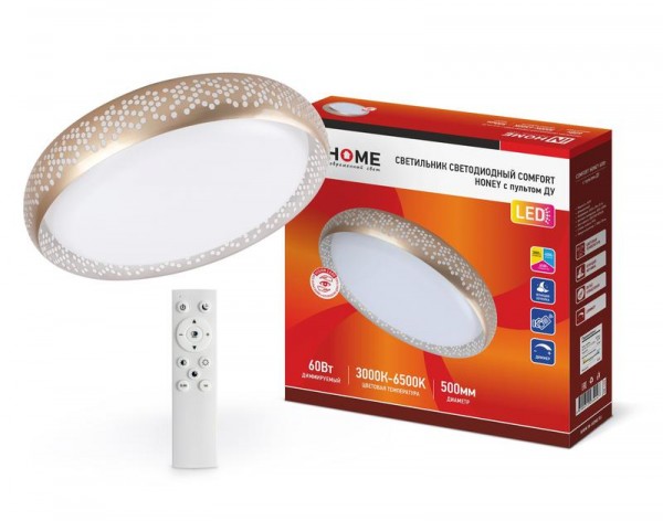  Светильник светодиодный COMFORT HONEY 60Вт 230В 3000-6500К 4800лм 500х110мм c пультом ДУ IN HOME 4690612034447 