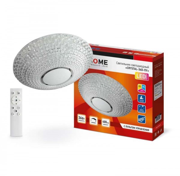  Светильник светодиодный COMFORT CRYSTAL 36Вт 230В 3000-6500К 2900лм 400х100мм с пультом ДУ IN HOME 4690612025926 