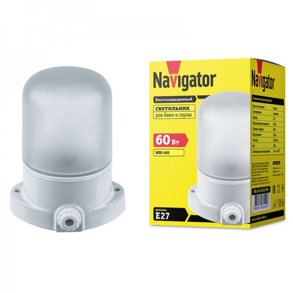  Светильник 61 509 NBL-SA1-60-E27-WH (НПБ 400 для сауны) Navigator 61509 