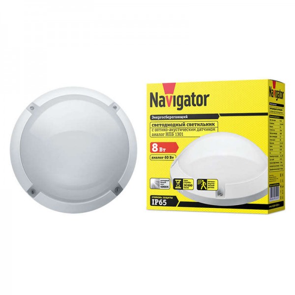  Светильник 61 591 NBL-PR1-8-4K-WH-IP65-SNRV-LED (аналог НПБ +датчик) Navigator 61591 