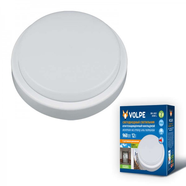  Светильник светодиодный влагозащ. ULW-Q211 12W/DW SENSOR IP65 WHITE Круг 12Вт 6500К 960лм d16см накладной промышлен. опал. рассеив. с микроволн. датчиком движения бел. Volpe UL-00002737 