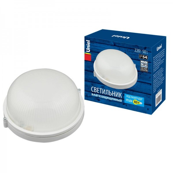  Светильник светодиодный влагозащ. UWL-R01 100W/E27 IP54 WHITE Круг 100Вт E27 IP54 накладной промышлен. опал. рассеив. под лампу E27 Uniel UL-00006771 